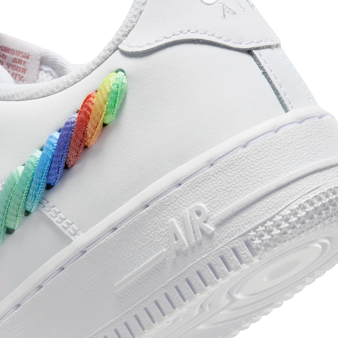 Nike - Kid's Air Force 1 Low GS 'Rainbow Lace Swoosh' - White/Multi-Color / Terra Blush / Vapor Green