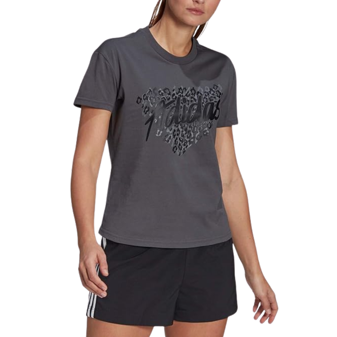 Adidas - Women's Leopard Graphic Tee Shirt - Grey