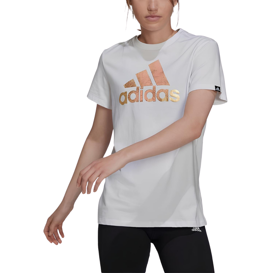 Adidas - Women's Foil Motion Graphic T - Shirt - White / Gold Metallic