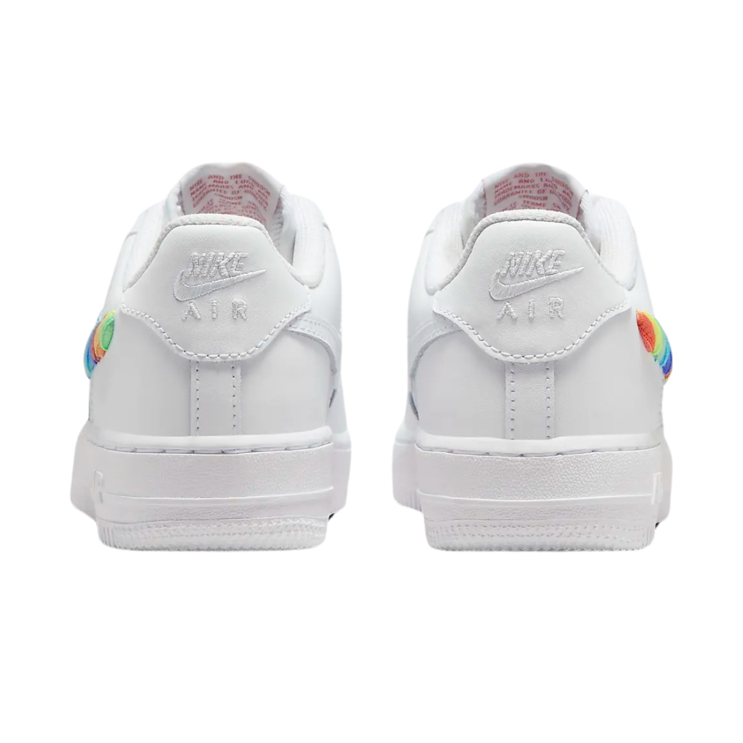 Nike - Kid's Air Force 1 Low GS 'Rainbow Lace Swoosh' - White/Multi-Color / Terra Blush / Vapor Green