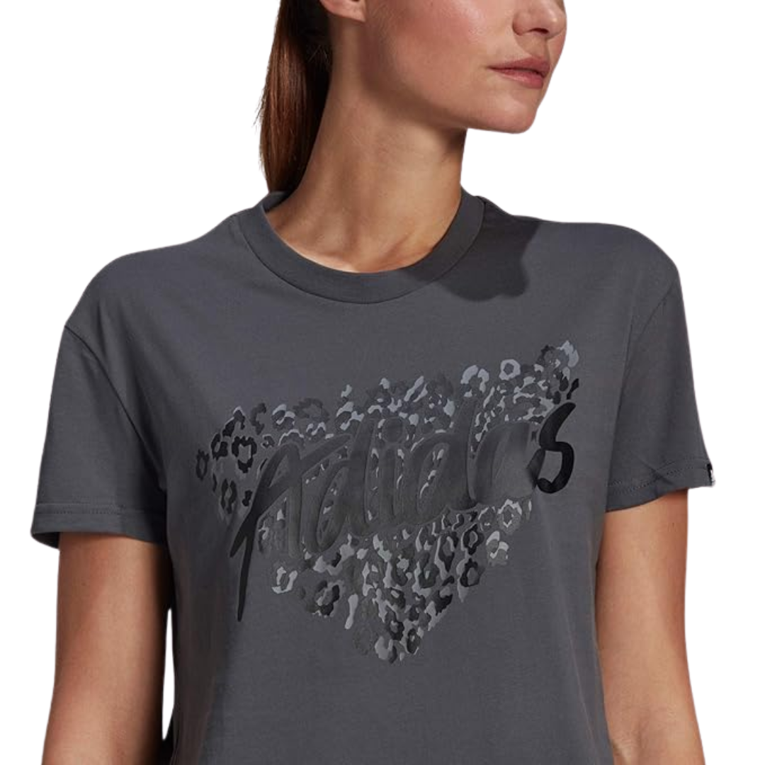 Adidas - Women's Leopard Graphic Tee Shirt - Grey