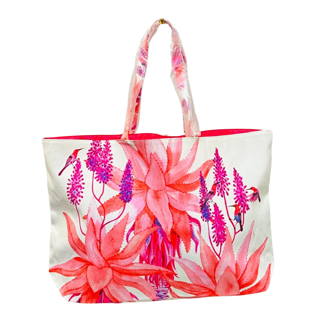 Estee Lauder - Women's Large Tote Bag - Pink Agave & Hummingbirds